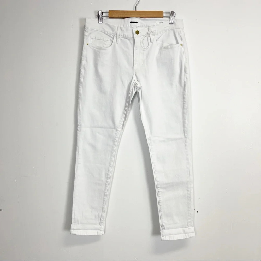 New Frame Le Garcon White Jeans Womens 28 Straight Leg Cotton Blend Stretch Nwot